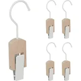 Relaxdays Stiefelhaken 5er Set, Eisen & Holz, Klemmhaken zum Aufhängen, gummierte Clips, Haken mit Klammer, weiß/natur,