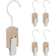 Relaxdays Stiefelhaken 5er Set, Eisen & Holz, Klemmhaken zum Aufhängen, gummierte Clips, Haken mit Klammer, weiß/natur,