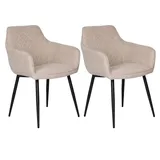 home collective 2er-Set Esszimmerstuhl Küchenstuhl aus Stoff mit schwarzen Metallbeinen, bequem gepolstert | 110 kg Belastbarkeit, 57 x 57 x 65 cm, Beige - Beige