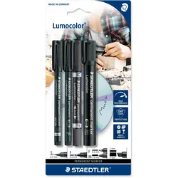STAEDTLER Permanentmarker Lumocolor Set schwarz 4 verschiedene Stifte