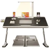 Laptoptisch Betttisch, mit Schublade und LED Lampe, 4 Einstellbare Winkel Tisch Bett Laptoptisch mit HöHenverstellbar, Laptop Bett Tablett Tisch füR Arbeiten, Studieren, Essen (Schwarz, 70 x 45 cm)