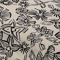 Viskose-Leinen "Blumen", leinen/schwarz