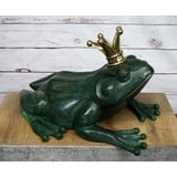 Bronzeskulpturen Skulptur Bronzefigur großer Frosch mit Krone & Wasserspeier grün