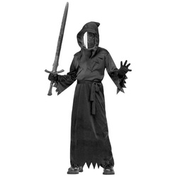 Fun World Kostüm Im Angesicht des Todes Kostüm für Kinder, Sensenmann Kostüm mit verspiegeltem Gesichtsfeld schwarz 128-140