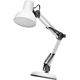 EMOS Vintage Schreibtischlampe LUCAS, Design Tischleuchte mit E27-Fassung/Metall Nachttischlampe mit Netzkabel/weiße Leselampe mit einstellbarem Arm, Weiß