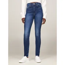 Tommy Hilfiger Skinny-fit-Jeans "Sylvia High Rise Skinny", Damen, Gr. 32, Länge 32, blau (denim schwarz), Denim/Jeans, Obermaterial: 92% Baumwolle, 4% Elasthan, 4% Polyester, unifarben, skinny fit knöchellang, Jeans, mit Logo-Badge