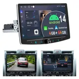 ESSGOO 4+64G Android 14 Autoradio 1 DIN 360° Drehbar Bildschirm Carplay Autoradio (10,1, Digitalradio (DAB), RDS, SWC, BT, NAVI)