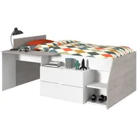 Möbelando Hochbett >Milky 1< in Weiß/Grey Loft - 203x135x90cm