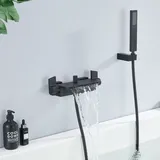 Wasserfall Badewannenarmatur mit Regal Wannenarmatur mit Handbrause Badewanne Armatur Duscharmatur für Bad, Schwarz matt