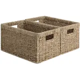 StorageWorks Aufbewahrungskörbe aus Seegras, rechteckige Weidenkörbe Korb für Regal, modern geflochtener Korb aus Seegras, Aufbewahrungsbox geflochten mit Doppelgriff für Geschenke, groß, 2 Stück