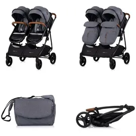 Chipolino Geschwisterkinderwagen Duo Smart klappbar umbaubar verstellbar Fußsack grau dunkelgrau