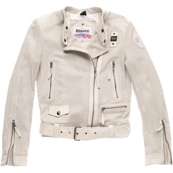 Blauer USA Moore Perforierte Damen Lederjacke, grau-beige, Größe XL