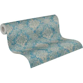 ascreation A.S. Création Vliestapete 10,05 m x 0,53 m mit floralen Ornamenten - Blau, Braun, Metallic - Barocktapete im Metallic-Look Made in Germany - 336075