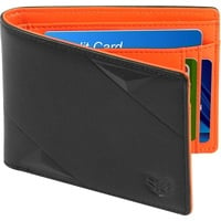 BVIGE Geldbörse Herren, Bifold Slim Portmonee Herren, RFID Geldbeutel Herren Leder mit Münzfach 2 ID Fenstern 8 Kartenhalter, Portemonnaie Herren mit Geschenkbox (Schwarz & Orange)