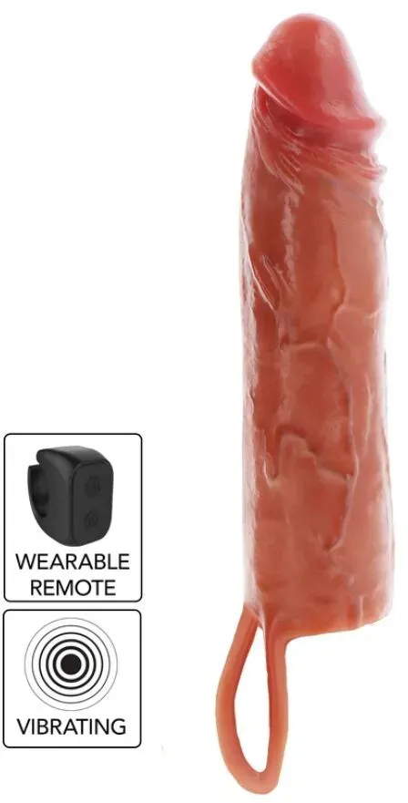 GET REAL  FEUCHTIGKEITSSPENDENDE SILIKON-VIBRATIONS-PENISHÜLLE IN KARAMELL, 20 CM