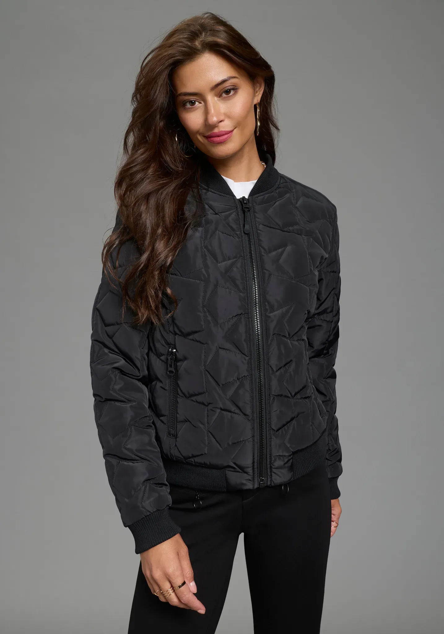 Blouson BRUNO BANANI, Damen, Gr. 46, schwarz, Web, Obermaterial: 100% Polyester. Futter: 100% Polyester. Wattierung: 100% Polyester, unifarben, Jacken Blouson, mit durchgehendem Reißverschluss, mit Reißverschlusstaschen