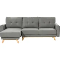 Beliani 3-Sitzer Ecksofa Grau mit Schlaffunktion L-Form Steppung Skandi Schlafsofa Wohnzimmer Ausstattung - Couches, Wohnlandschaften, Ecksofas