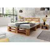 Lermowood Palettenbett M2 180 x 200 cm mit Kopfteil Geflammt Holzbett Massivholzbett Bett aus Paletten Seniorenbett Kinderbett Jugendbett - Weiß/Grau/Braun