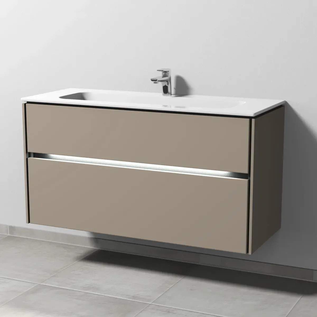 Sanipa Twiga Keramik-Set Design mit 2 Auszügen und LED-Beleuchtung, Sandgrau-Matt, SL25267 SL25267