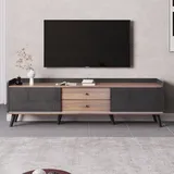 Merax Fernsehschrank Fernsehtisch TV Lowboard TV Cabinet Sideboard mit Zwei Schubladen Schwarz TV Lowboard TV Schrank Wohnzimmer Möbel TV Kommode TV Bank TV Tisch