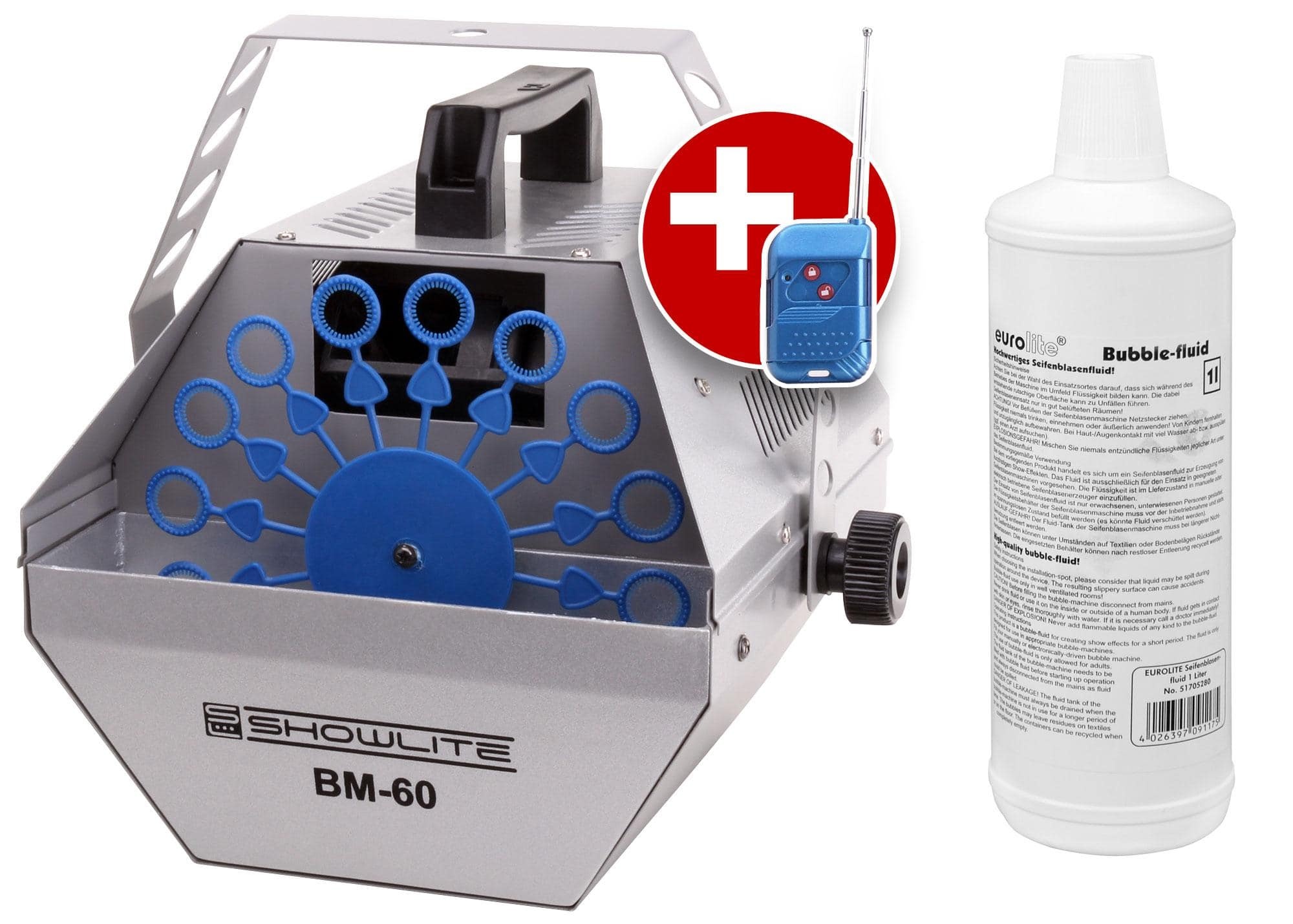 Showlite BM-60 Seifenblasenmaschine Set mit 1l Fluid