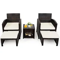 Costway FANTASK 5er Balkonmöbel Set, Gartenmöbel Rattan Möbel, Balkonset inkl. Rattantisch und Stühle, Polyrattan Lounge Set mit Sitzkissen & Ottomane, Terrasse Sitzgruppe Sitzgarnitur Innen Outdoor (Weiß)