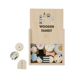 OYOY Spielbauklötze Mini Wooden Family, Holzklötze 16 Stück Buche Dekokette Fädelspielzeug Holzkette