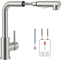 YUHUBY Niederdruck Armatur Küche Ausziehbar, Wasserhahn Küche Niederdruck mit 3 Anschlüssen für Boiler & Untertischgeräte, Küchenarmatur Edelstahl gebürstet, Spültischarmatur mit 2 Strahlarten Brause
