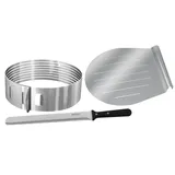 Zenker 7705 Patisserie Tortenboden-Schneidhilfe-Set – Inkl. Konditormesser & Kuchen-Retter, Edelstahl, Ø26/28 cm, Silber