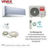 VIVAX R Design SILVER 12000 BTU+9 m Montageset Klimagerät Split Klimaanlage A+++