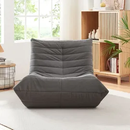 [en.casa] Bodensessel Kodsø Cord 90 x 75 x 100 cm Grau mit Hocker
