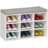 Relaxdays Schuhbank, gepolsterte Sitzfläche, 9 Fächer, HBT: 49,5x80x31 cm, Flur & Schlafzimmer, Schuhregal, weiß/grau