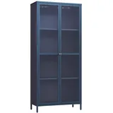 [en.casa] Vitrinenschrank Säkylä 180 x 80 x 35 cm Navyblau