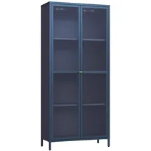 [en.casa] Vitrinenschrank Säkylä 180 x 80 x 35 cm Navyblau