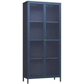 [en.casa] Vitrinenschrank Säkylä 180 x 80 x 35 cm Navyblau