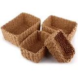 4er Set Aufbewahrungskorb Geflochten, Korb AufbewahrungStapelbare, Körbchen Boho Deko aus Papierseil, Korb Geflochten Wickeltisch, Storage Basket für Wohnzimmer Küchen Kinderzimmer Bad, Kleine Körbe