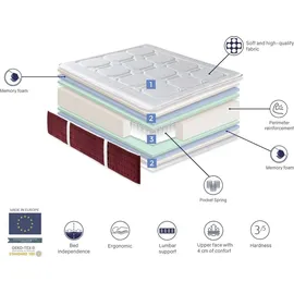 xaluca Matratze 150X200 spring supreme, Hohe 31 cm, Taschenfederkern, Viskoelastisch. 7 Komfortzonen