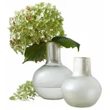 Loberon Vase 2er Set Nazira, Zwei Größen, Mundgeblasen, Mattes Finish, Zeitloses Design, Dekoration, Blumenvasen, Glas, weiß/Silber