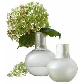 Loberon Vase 2er Set Nazira, Zwei Größen, Mundgeblasen, Mattes Finish, Zeitloses Design, Dekoration, Blumenvasen, Glas, weiß/Silber