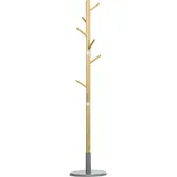 Homcom Garderobenständer, Standgarderobe, Kleiderständer mit 8 Kleiderhaken, 175,6 cm Garderobe für Jacken, Hüte, Eingangsbereich, Flur, Natur Grau, Metall, Holzwerkstoff, 37.8x175.6x37.8 Garderobenständer