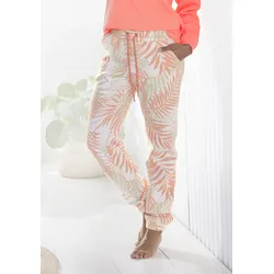 Sweatpants LASCANA, Damen, Gr. 40/42, N-Gr, orange (pfirsich gemustert), Sweatware, Obermaterial: 60% Baumwolle, 40% Polyester, gemustert, feminin, Basic lang, Hosen, Loungehose mit Allover-Druck, Loungewear