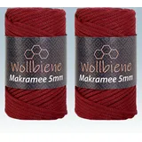 Wollbiene Makramee Garn 5mm I 2x70m I Makramee Natur - Baumwollgarn Mischgarn zum Knüpfen von Macrame - Rope Garn - Makramee-Garn aus Baumwolle für Kunst DIY Handwerk (dunkelrot 06)