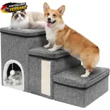 Hundetreppe 3 Stufen mit Stauraum rutschfest faltbar für kleine Hunde Katzen