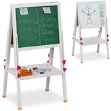 Relaxdays Kinderstandtafel, höhenverstellbar, magnetisch, Whiteboard & Kreidetafel, Hbt: 81-104 x 45 x 42 cm, Holz, weiß