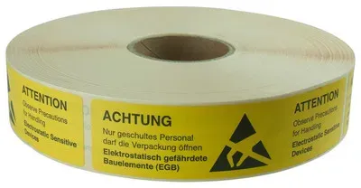 Warnschild EGB deutsch/englisch, Rolle mit 1.000 Aufklebern 26x105mm