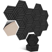 Hexagon Akustikplatten selbstklebend 12 Stück I Schallabsorber Schallschutz mit hoher Dichte für Wand Decken Holz & Tür - Akustikpanel Schallschutzplatten, 30x26x0.9cm,Streifen,Schwarz