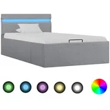 vidaXL Bett mit Bettkasten Hydraulisch LED Hellgrau Stoff 90x200 cm