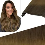 Fshine Echthaar Tressen zum Einnähen 40cm Ombre Dunkelbraun bis Hellbraun Virgin Haar Extensions Echthaar Tressen Haartressen Echthaar Sew in Extensions Echthaar 25g R3-T8