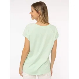 Zwillingsherz Kurzarmshirt "Positive Mind", Damen, Gr. L/XL, grün (hellgrün), Web, Obermaterial: 95% Baumwolle, 5% Elasthan, bedruckt, unifarben, oversize Po-bedeckend, V-Ausschnitt, Shirts, V-Ausschnitt, Kurzarm, hinten etwas länger, Baumwollmischung