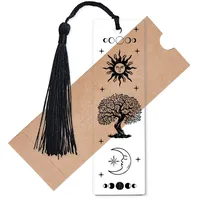 CREATCABIN Lesezeichen Mit Lebensbaum Motiv Acryl Transparent Rechteckig Sonne Mond Finsternis Tarot Elementardekoration Lesezeichen Mit Quaste Zum Lesen Lehrer Schüler Zubehör 11.8x3.5cm